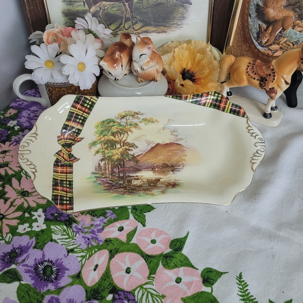 Vintage Royal Winton Oval Fruit Bowl Buchanan Tartan Grimwades England AS IS